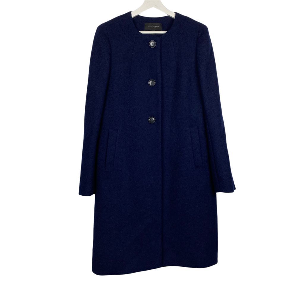 Ann Taylor Wool Deep Blue Collarless Coat size 12